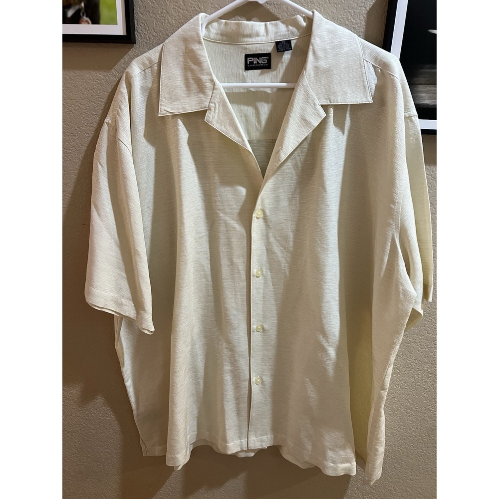 Ping Button Front Casual Golf Shirt Collared Silk/Cotton Off White Size 2X